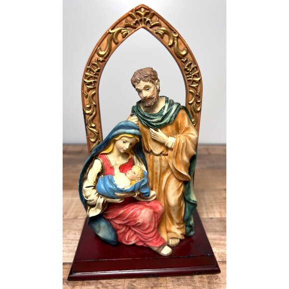 Christmas Holy Family Religious Statue Ornate Arch Frame Collectible Decor - Picture 1 of 6